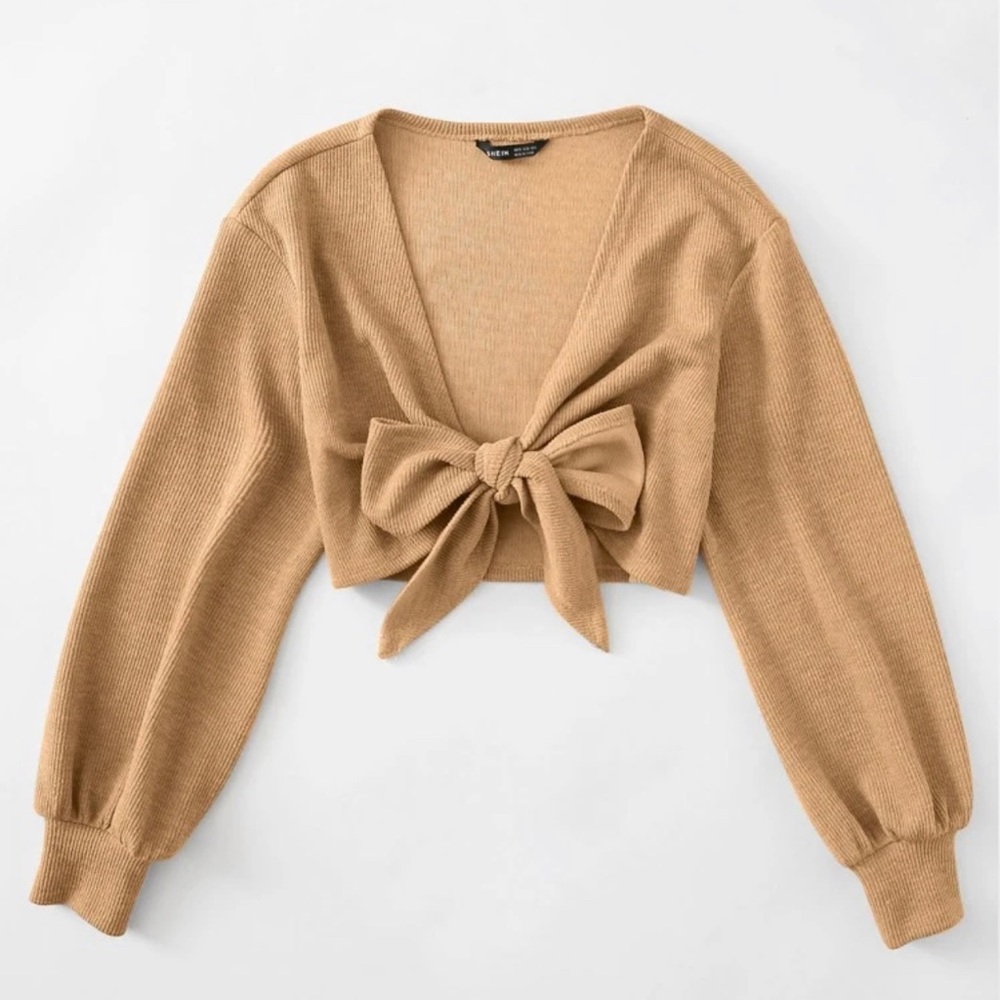 SHEIN Tie Front Rib-knit Crop Top